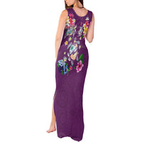 Hawaiian Turtles and Tropical Plants Tank Maxi Dress Purple Watercolor