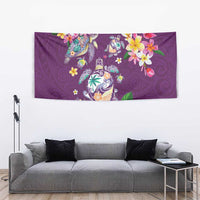 Hawaiian Turtles and Tropical Plants Tapestry Purple Watercolor