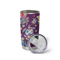 Hawaiian Turtles and Tropical Plants Tumbler Cup Purple Watercolor