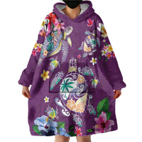Hawaiian Turtles and Tropical Plants Wearable Blanket Hoodie Purple Watercolor
