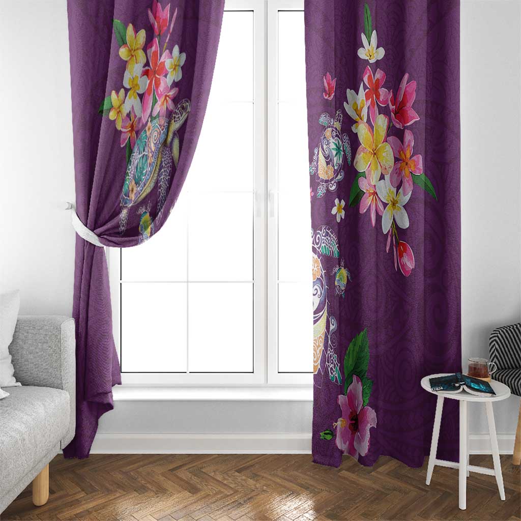 Hawaiian Turtles and Tropical Plants Window Curtain Purple Watercolor