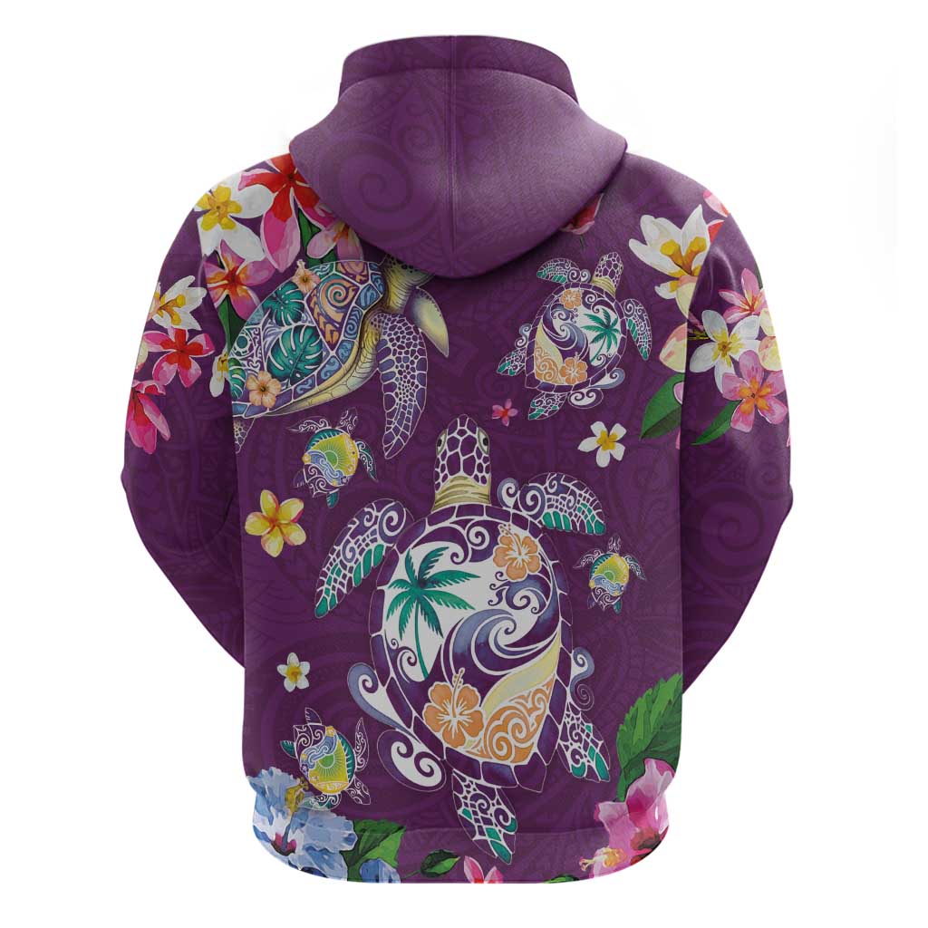 Hawaiian Turtles and Tropical Plants Zip Hoodie Purple Watercolor