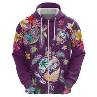 Hawaiian Turtles and Tropical Plants Zip Hoodie Purple Watercolor