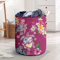 Hawaiian Turtles and Tropical Plants Laundry Basket Pink Watercolor