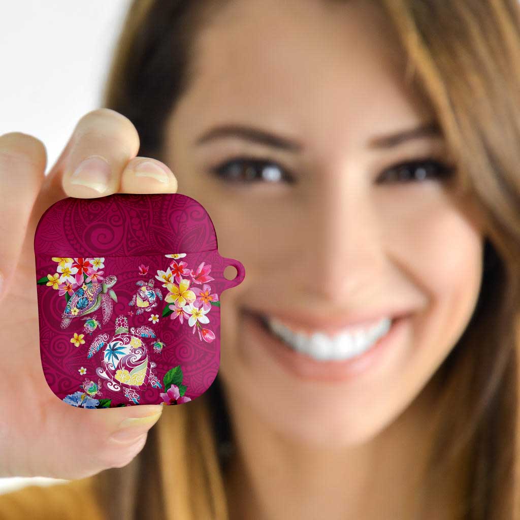 Hawaiian Turtles and Tropical Plants AirPods Case Pink Watercolor