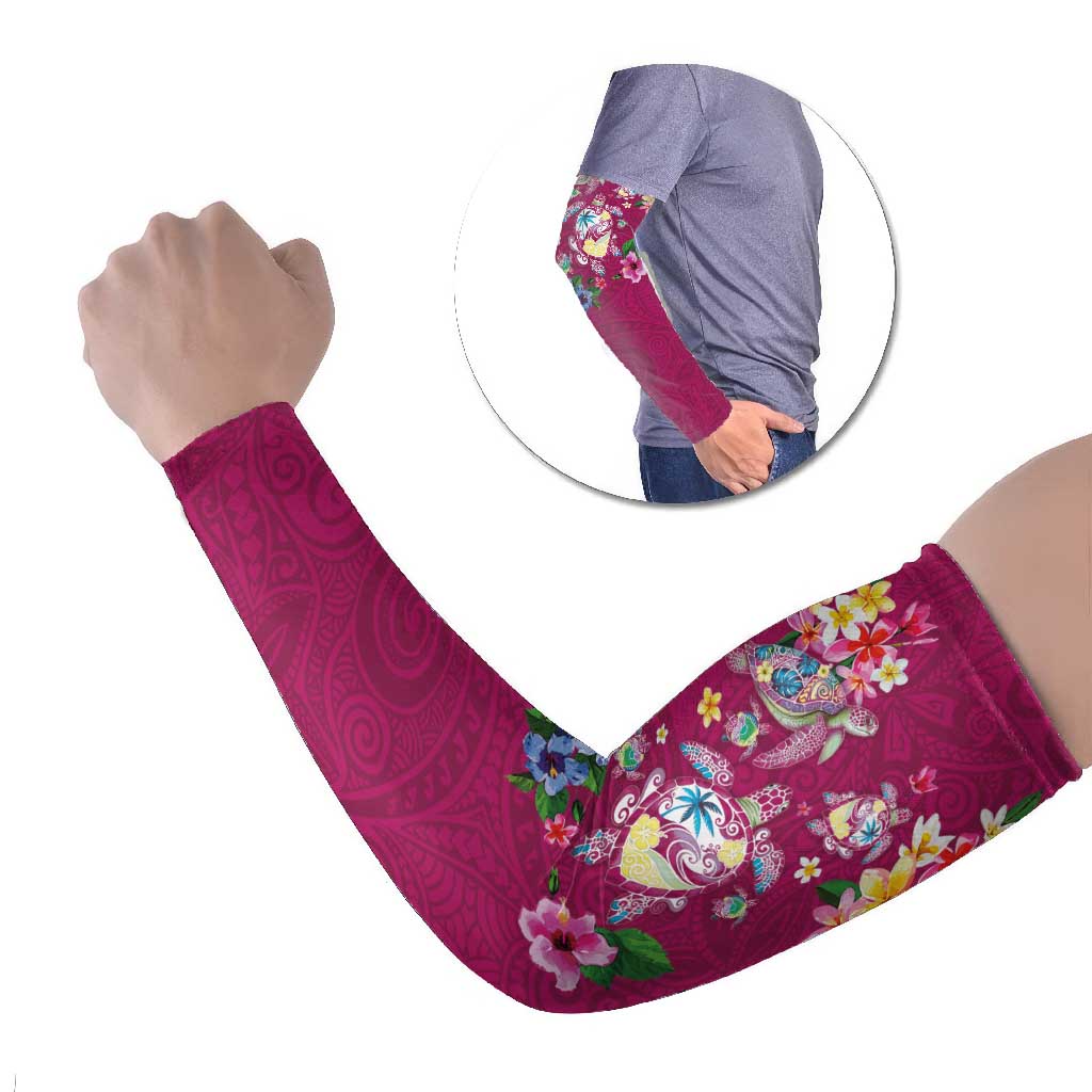 Hawaiian Turtles and Tropical Plants Arm Sleeves Pink Watercolor