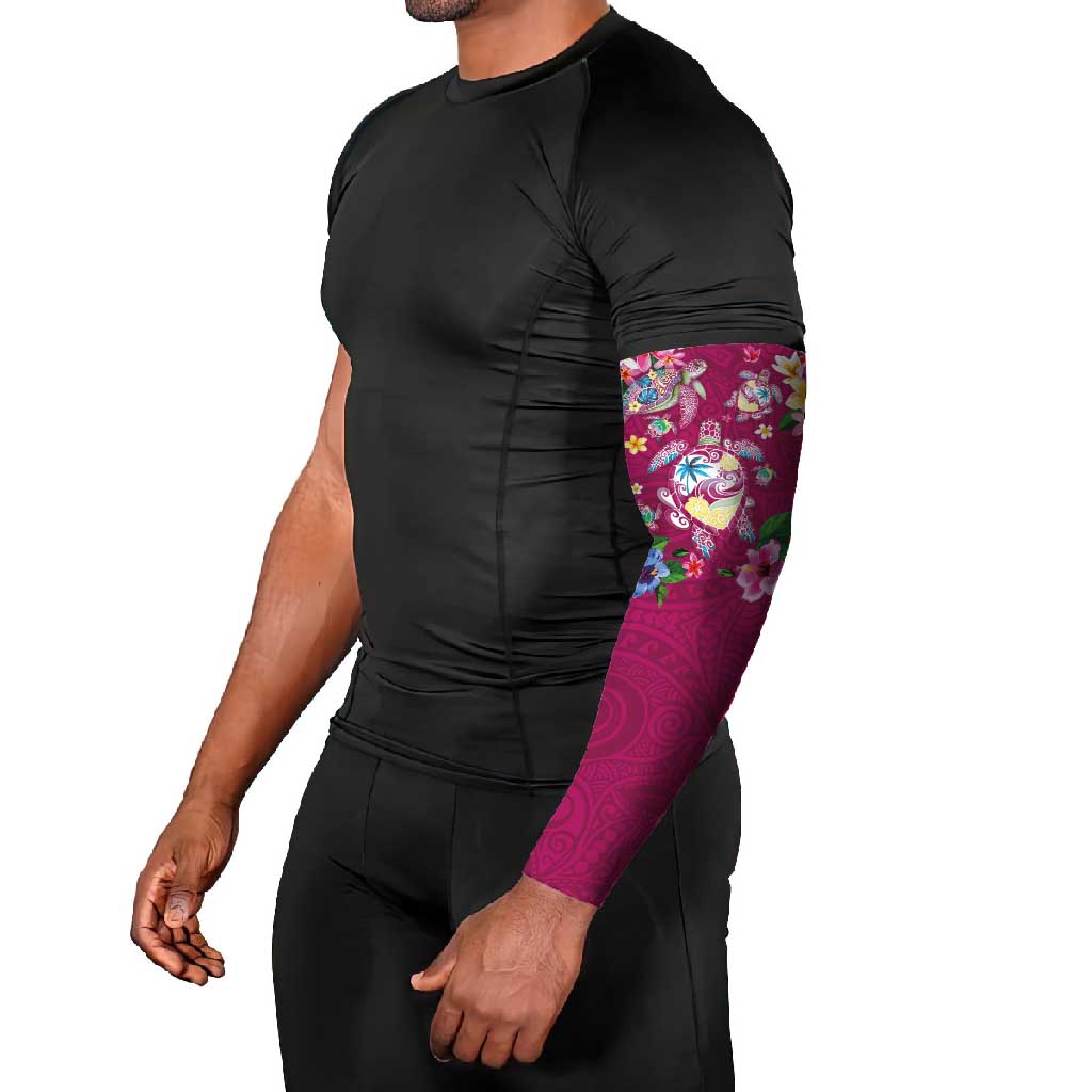 Hawaiian Turtles and Tropical Plants Arm Sleeves Pink Watercolor