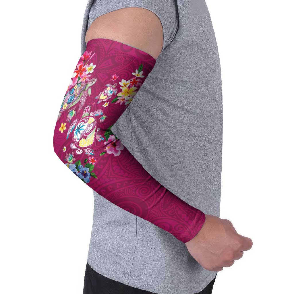 Hawaiian Turtles and Tropical Plants Arm Sleeves Pink Watercolor