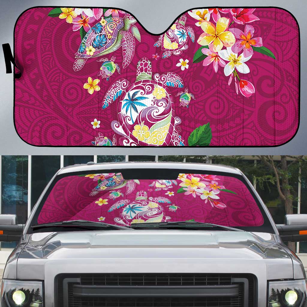 Hawaiian Turtles and Tropical Plants Auto Sun Shade Pink Watercolor