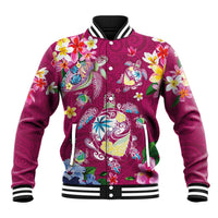 Hawaiian Turtles and Tropical Plants Baseball Jacket Pink Watercolor