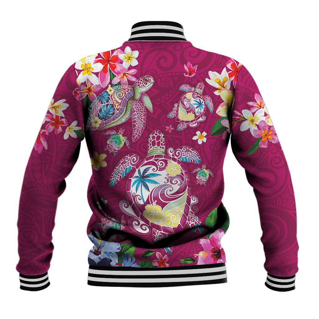 Hawaiian Turtles and Tropical Plants Baseball Jacket Pink Watercolor