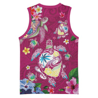 Hawaiian Turtles and Tropical Plants Basketball Jersey Pink Watercolor