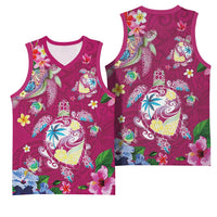 Hawaiian Turtles and Tropical Plants Basketball Jersey Pink Watercolor