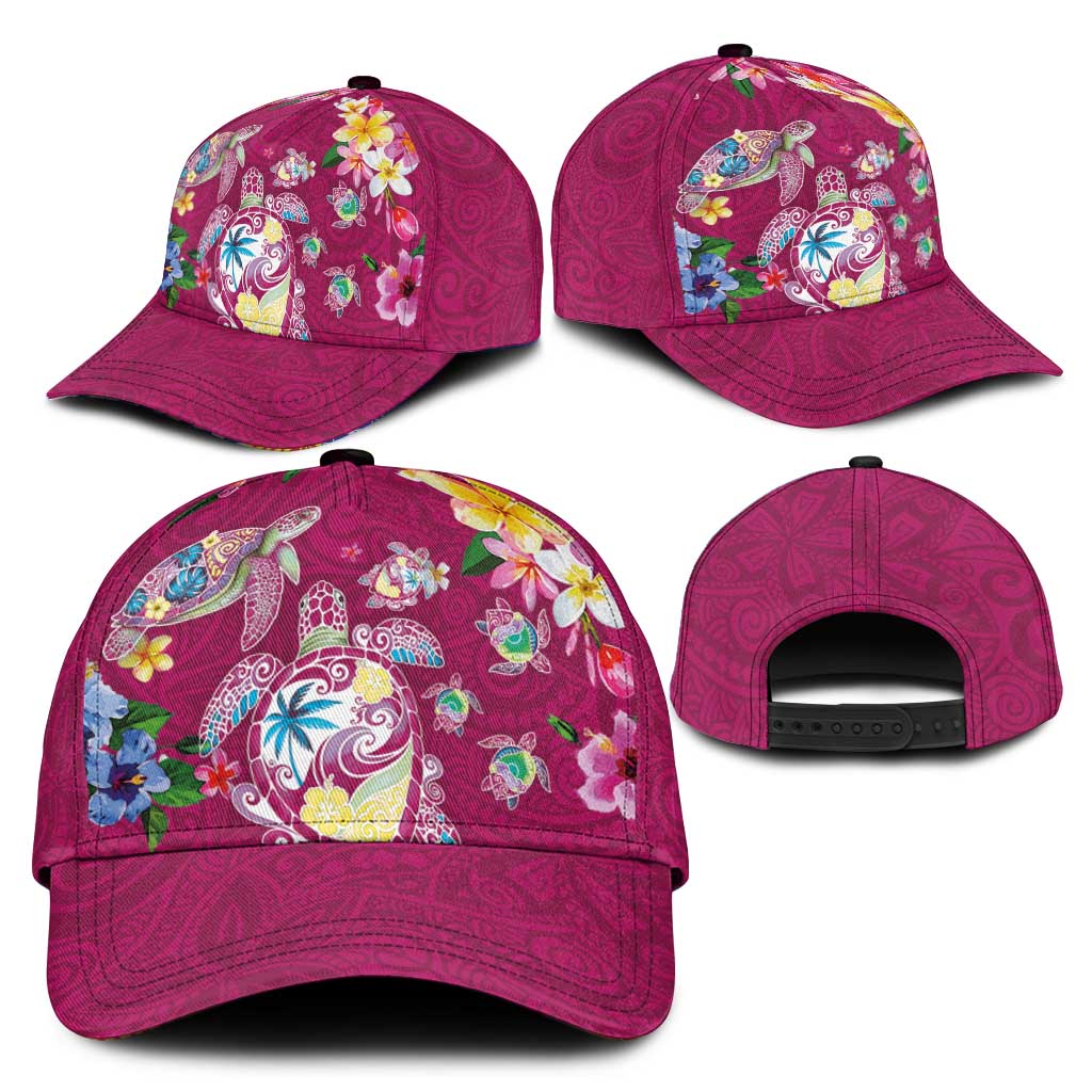 Hawaiian Turtles and Tropical Plants Classic Cap Pink Watercolor