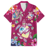 Hawaiian Turtles and Tropical Plants Family Matching Off Shoulder Short Dress and Hawaiian Shirt Pink Watercolor LT03 Dad's Shirt - Short Sleeve Pink - Polynesian Pride