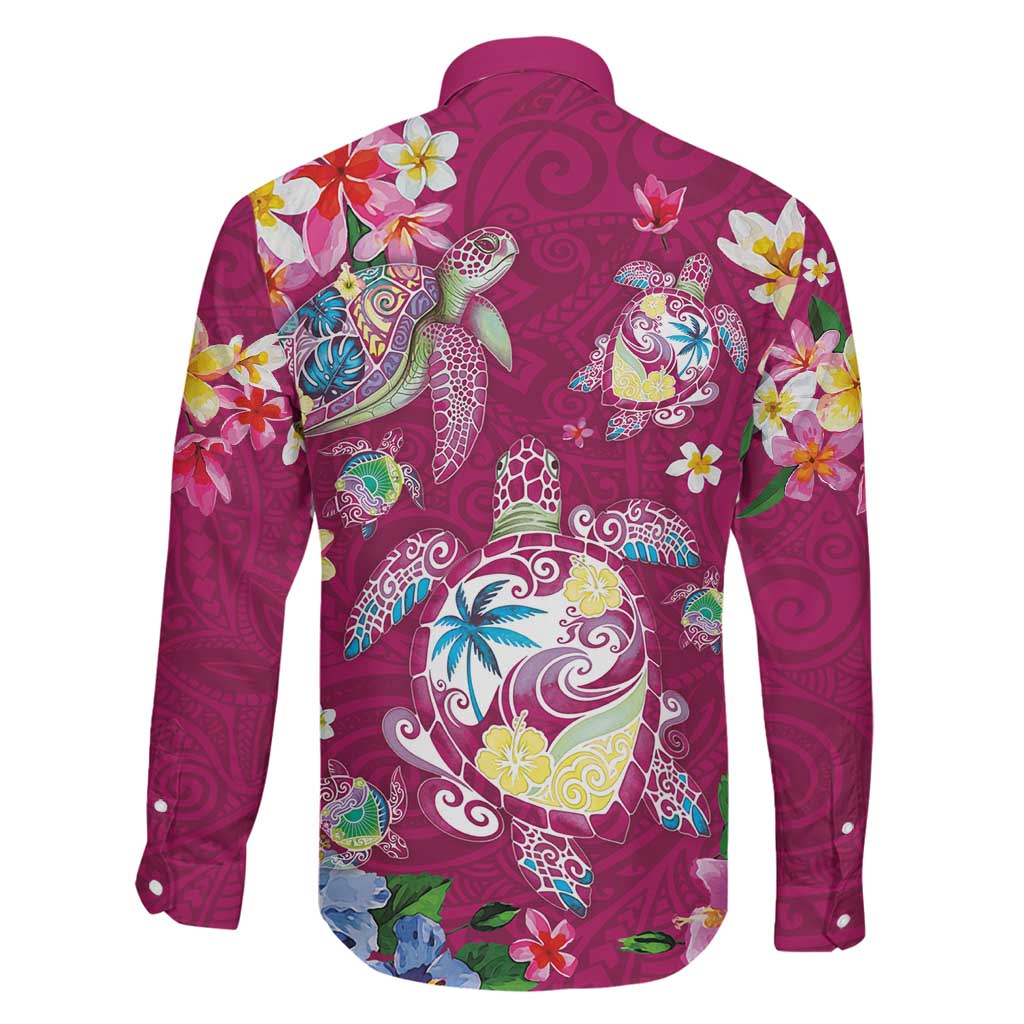 Hawaiian Turtles and Tropical Plants Family Matching Off Shoulder Short Dress and Hawaiian Shirt Pink Watercolor LT03 - Polynesian Pride