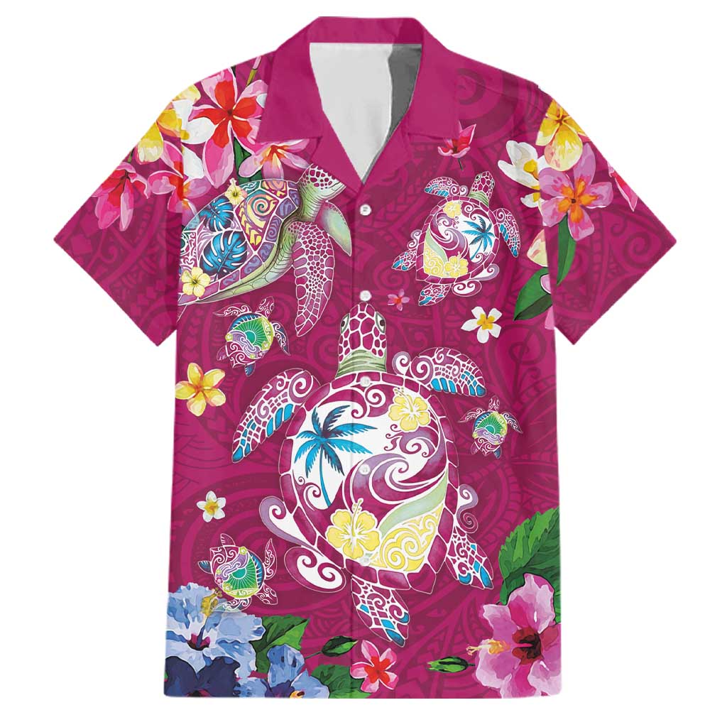 Hawaiian Turtles and Tropical Plants Family Matching Short Sleeve Bodycon Dress and Hawaiian Shirt Pink Watercolor LT03 Dad's Shirt - Short Sleeve Pink - Polynesian Pride