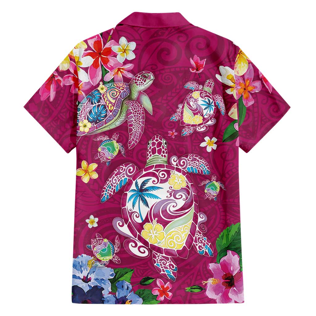 Hawaiian Turtles and Tropical Plants Family Matching Tank Maxi Dress and Hawaiian Shirt Pink Watercolor LT03 - Polynesian Pride