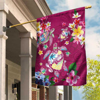 Hawaiian Turtles and Tropical Plants Garden Flag Pink Watercolor