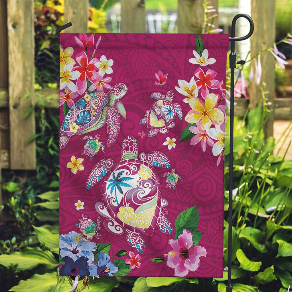 Hawaiian Turtles and Tropical Plants Garden Flag Pink Watercolor