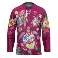 Hawaiian Turtles and Tropical Plants Hockey Jersey Pink Watercolor
