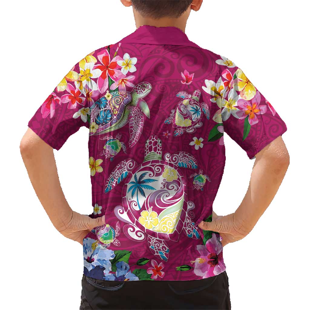 Hawaiian Turtles and Tropical Plants Kid Hawaiian Shirt Pink Watercolor