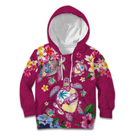 Hawaiian Turtles and Tropical Plants Kid Hoodie Pink Watercolor