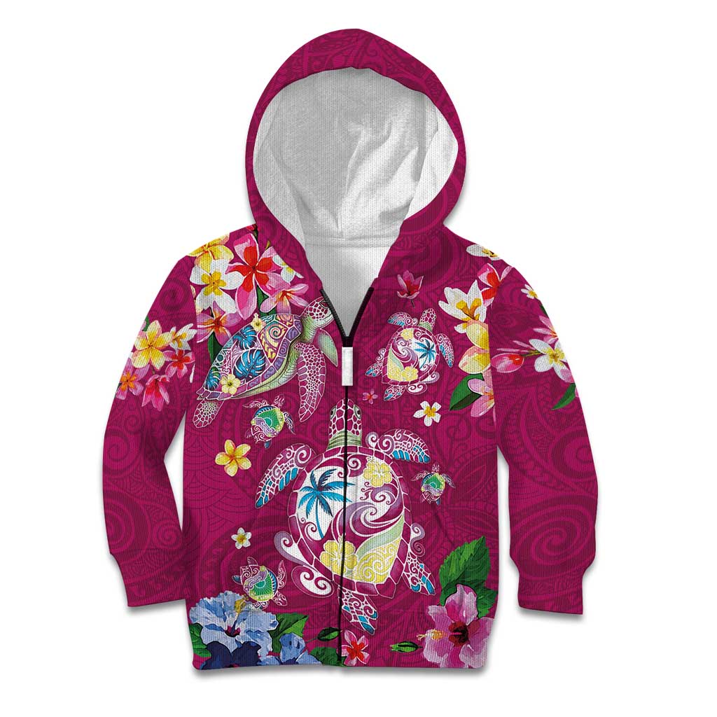 Hawaiian Turtles and Tropical Plants Kid Hoodie Pink Watercolor