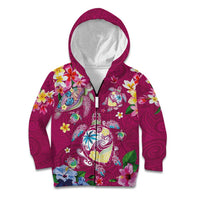 Hawaiian Turtles and Tropical Plants Kid Hoodie Pink Watercolor