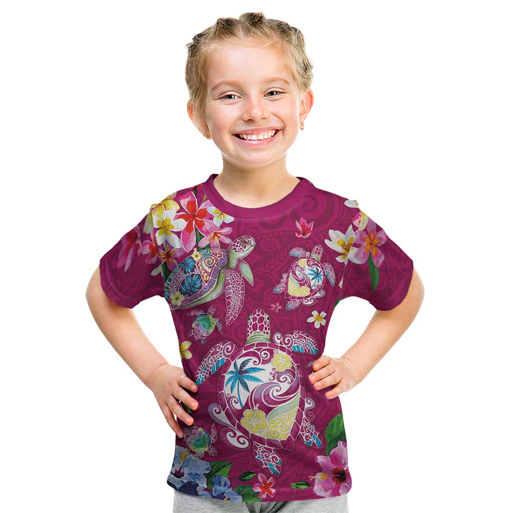 Hawaiian Turtles and Tropical Plants Kid T Shirt Pink Watercolor