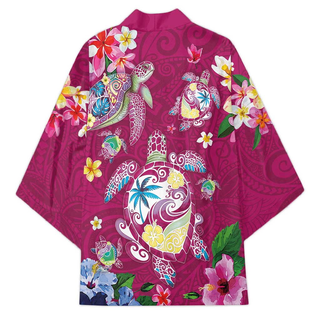 Hawaiian Turtles and Tropical Plants Kimono Pink Watercolor
