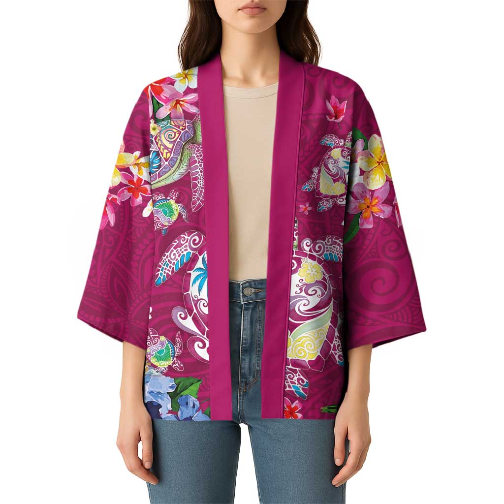Hawaiian Turtles and Tropical Plants Kimono Pink Watercolor