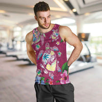 Hawaiian Turtles and Tropical Plants Men Tank Top Pink Watercolor