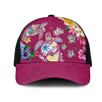 Hawaiian Turtles and Tropical Plants Mesh Trucker Cap Pink Watercolor