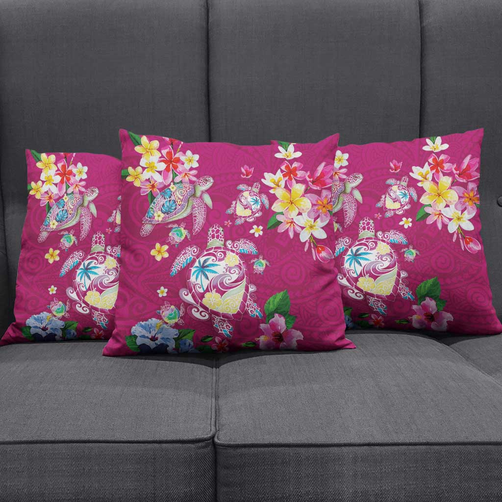 Hawaiian Turtles and Tropical Plants Pillow Cover Pink Watercolor