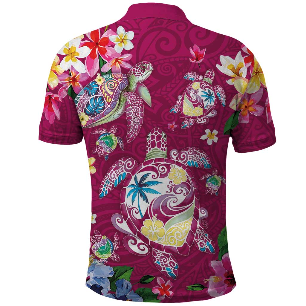 Hawaiian Turtles and Tropical Plants Polo Shirt Pink Watercolor