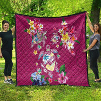 Hawaiian Turtles and Tropical Plants Quilt Pink Watercolor