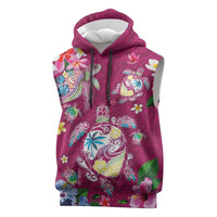 Hawaiian Turtles and Tropical Plants Sleeveless Hoodie Pink Watercolor