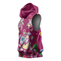 Hawaiian Turtles and Tropical Plants Sleeveless Hoodie Pink Watercolor