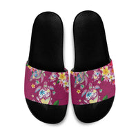 Hawaiian Turtles and Tropical Plants Slide Sandals Pink Watercolor