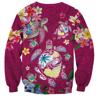 Hawaiian Turtles and Tropical Plants Sweatshirt Pink Watercolor