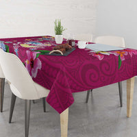 Hawaiian Turtles and Tropical Plants Tablecloth Pink Watercolor