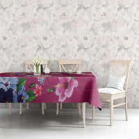 Hawaiian Turtles and Tropical Plants Tablecloth Pink Watercolor