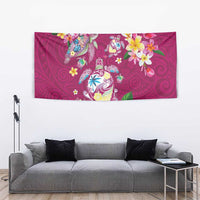 Hawaiian Turtles and Tropical Plants Tapestry Pink Watercolor
