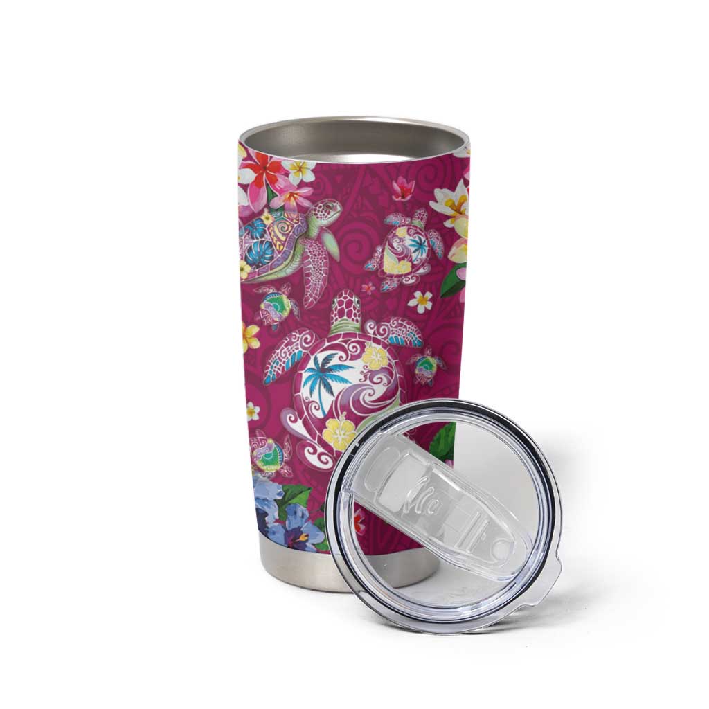 Hawaiian Turtles and Tropical Plants Tumbler Cup Pink Watercolor