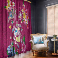 Hawaiian Turtles and Tropical Plants Window Curtain Pink Watercolor