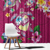 Hawaiian Turtles and Tropical Plants Window Curtain Pink Watercolor