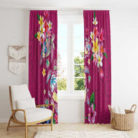 Hawaiian Turtles and Tropical Plants Window Curtain Pink Watercolor