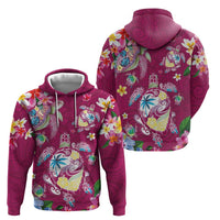 Hawaiian Turtles and Tropical Plants Zip Hoodie Pink Watercolor