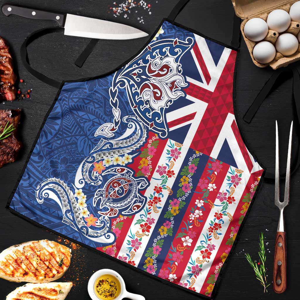 Hawaiian Manta Ray and Turtle Tribal Tattoo Apron With Hawaii Flag and Flowers